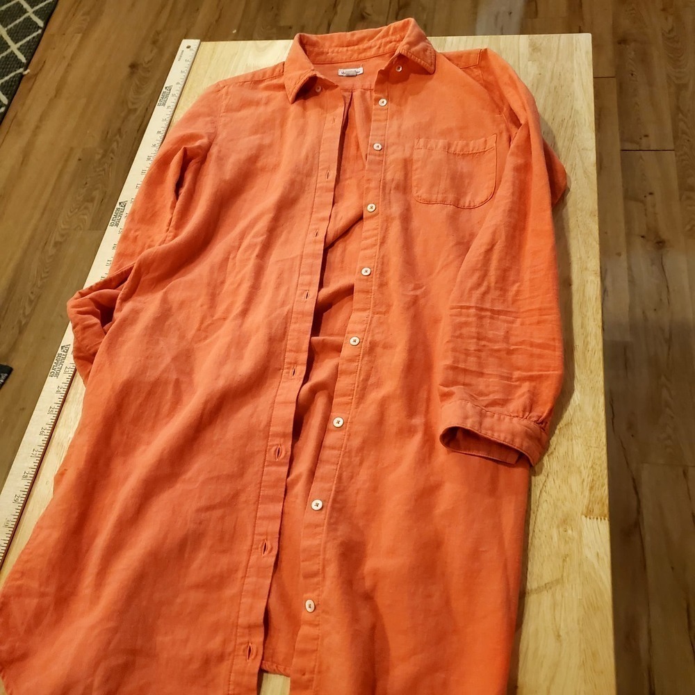 Salmon Orange 100% Cotton Steven Alan Small Long Button Front Collared